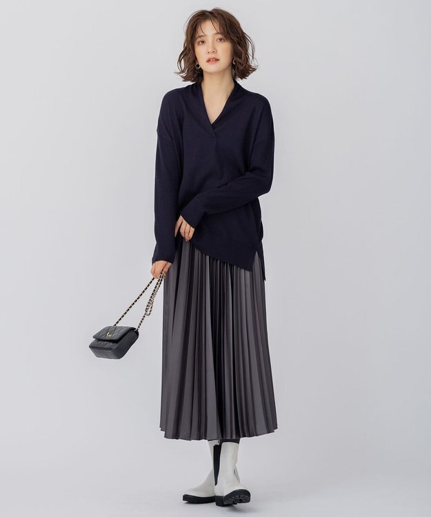 23区 S 【10色展開】ウーステッドウール 重ね襟Vネック ニット ネイビー系