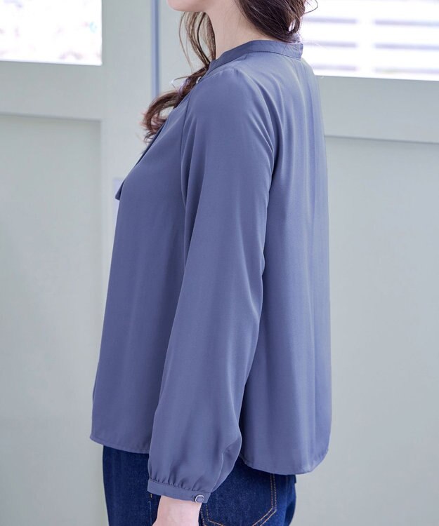 Tiaclasse 【洗える・スマート裏起毛】ジョーゼットフリルブラウス ブルー