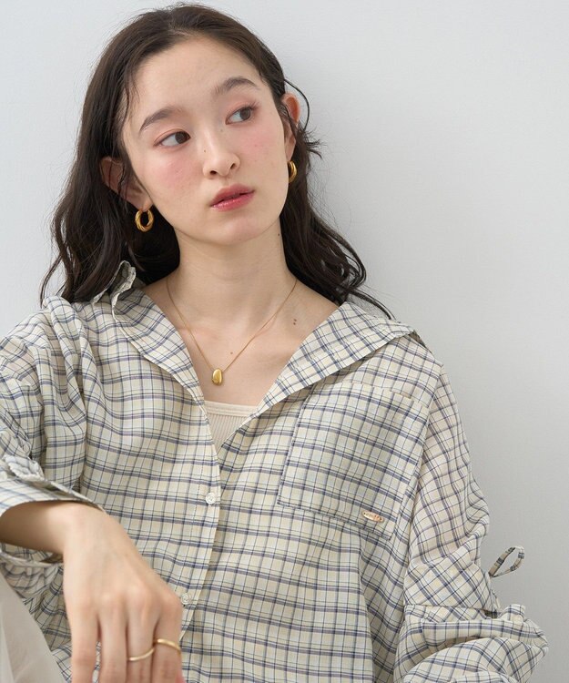 earth music&ecology 【2WAY】２ｗａｙショルダードロストリボンチェックシャツ Cream