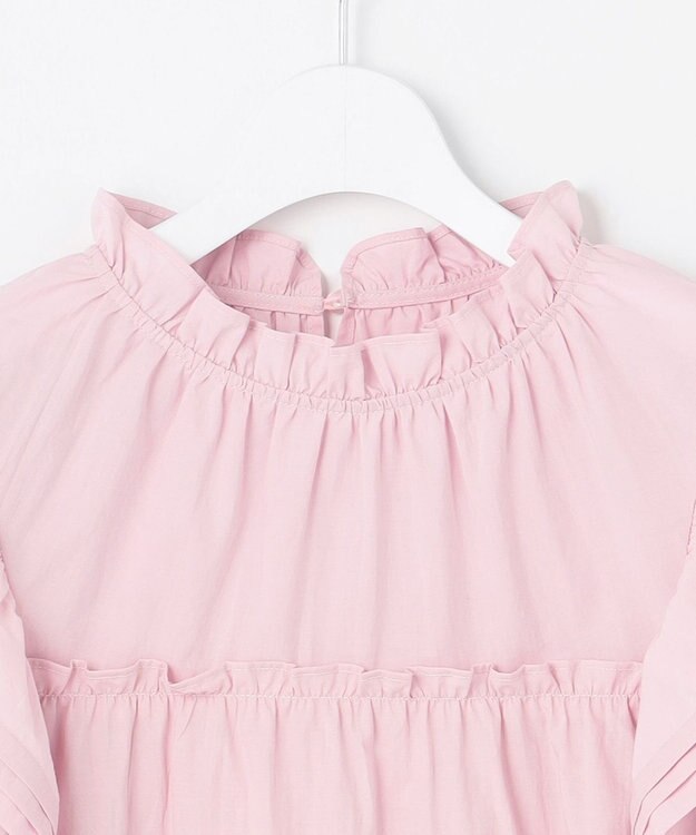 Feroux 【洗える】ペプラムシルエットフリルブラウス ピンク系