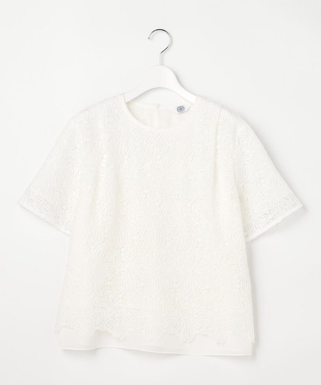 J.PRESS LADIES レースコンビジャージー カットソー ホワイト系