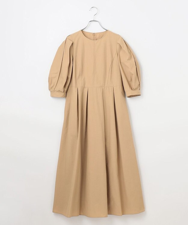 #Newans 【撥水加工/洗濯機可能】〈小柄さんにお勧め〉パフスリーブフレアワンピース ベージュ