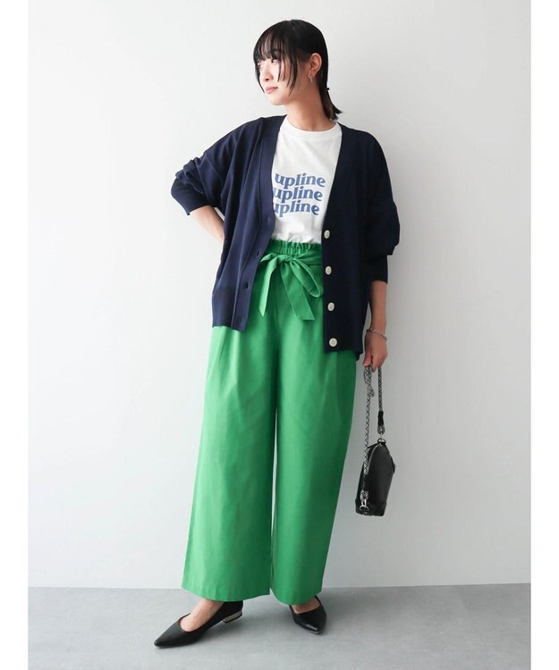 Green Parks 綿麻混リボン付ワイドパンツ Light Green