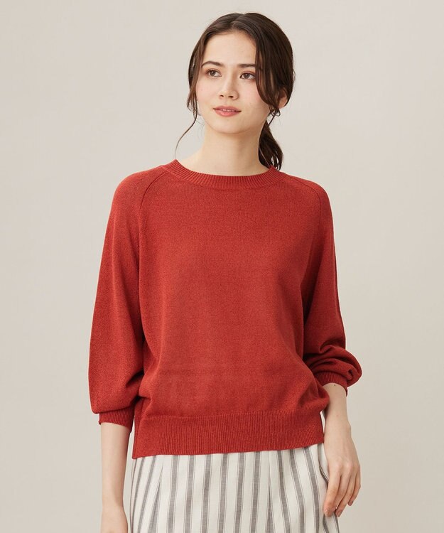 自由区 S 【洗える】ペーパーブレンドプルオーバー ニット レッド