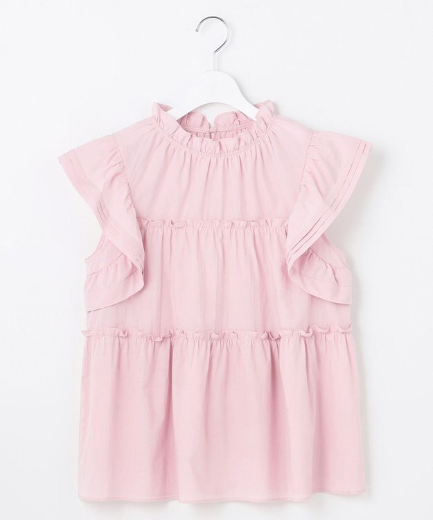 Feroux 【洗える】ペプラムシルエットフリルブラウス ピンク系