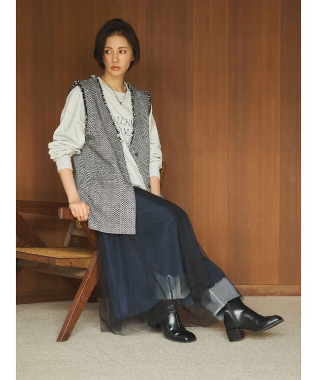 Green Parks ＳＥＴ２点　リバーシブルチュールスカート＋ペチスカート Navy