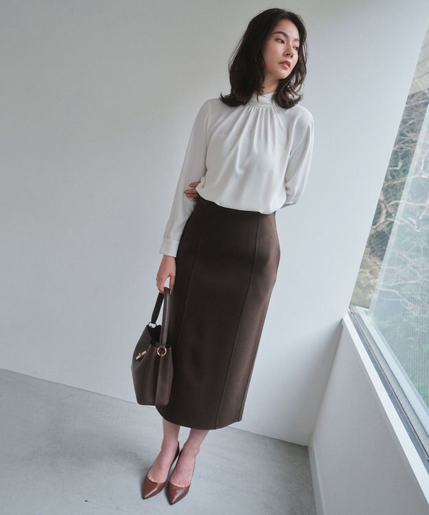 BEIGE， 【人気シリーズ】EVA / ハイネックロングスリーブブラウス White