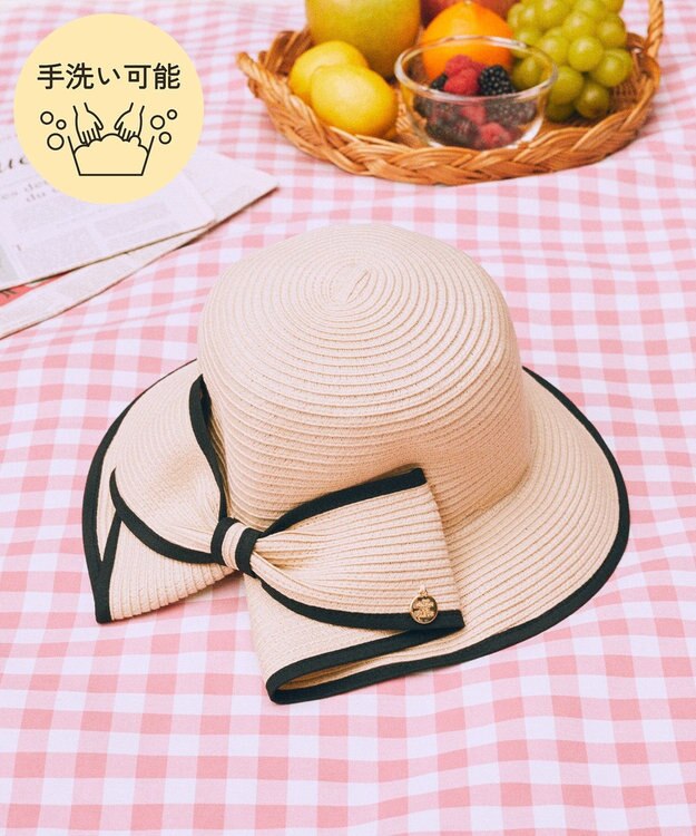 Maison de FLEUR 【手洗い可能】リボンスリットパイピングハット Black