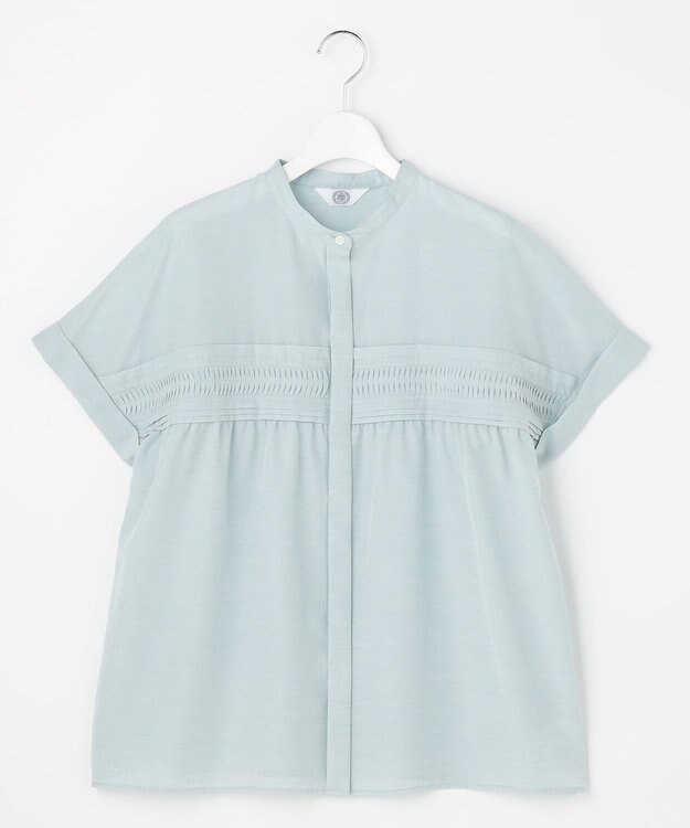 J.PRESS LADIES S ソフトシアークロス フレンチスリーブ ブラウス ライトブルーシャンブレー系
