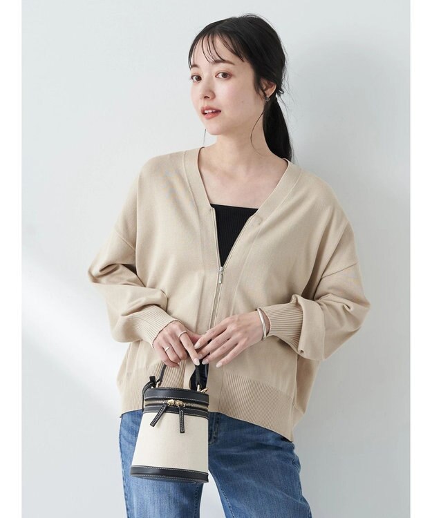 earth music&ecology ＶネックＺＩＰカーディガン Beige