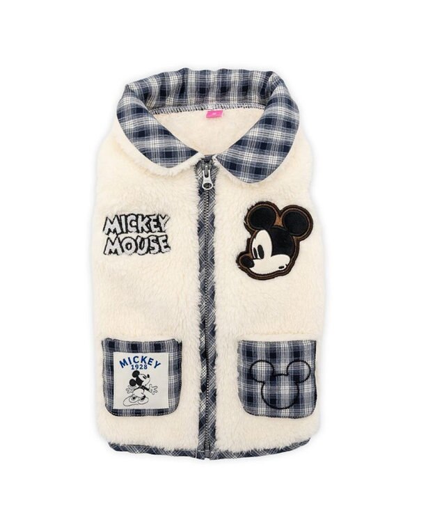 PET PARADISE ディズニー ミッキーマウス 襟付 ジップUP ベスト 小型犬 オフホワイト