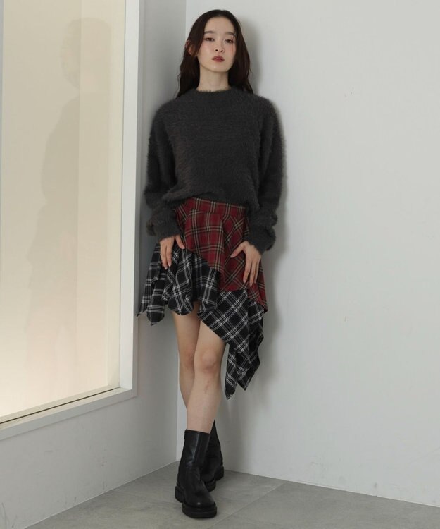 WEGO アシンメトリーチェックミニスカパン レッドその他