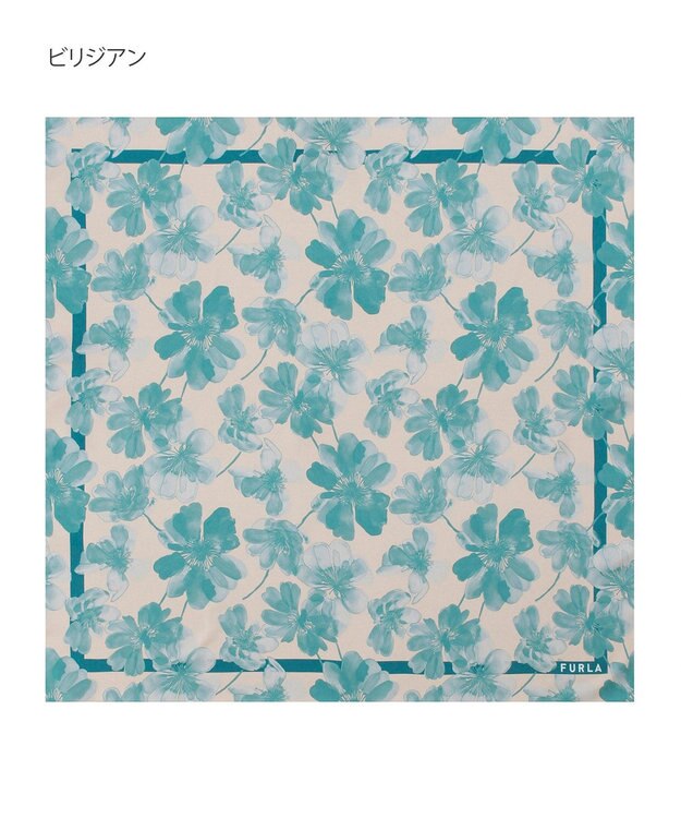 MOONBAT 【シルク100%】FURLA (フルラ) 花柄 シルクプリントスカーフ 65cm×65cm  UV対策 手洗い可能 ビリジアン