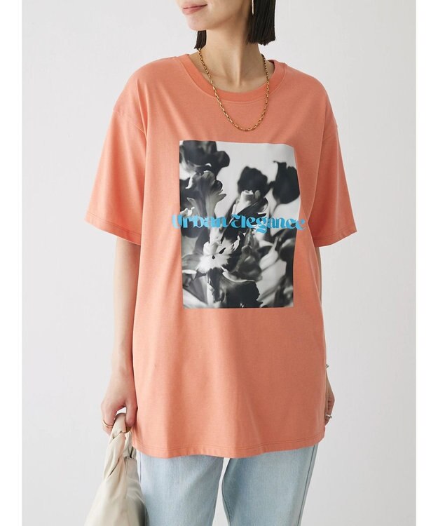 Green Parks レトロフラワーロゴ入りプリントＴシャツ Orange