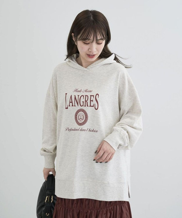 Green Parks 裏毛エンブレムパーカーチュニック Oatmeal