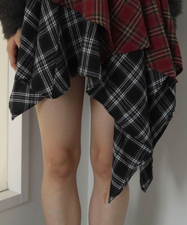 WEGO アシンメトリーチェックミニスカパン レッドその他