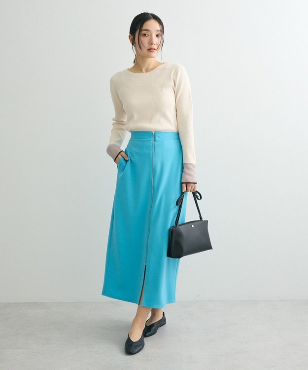 Green Parks アンチピリング袖シアーリブニットプルオーバー Ivory