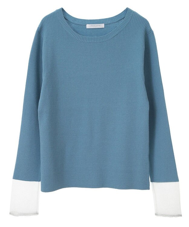 Green Parks アンチピリング袖シアーリブニットプルオーバー Blue