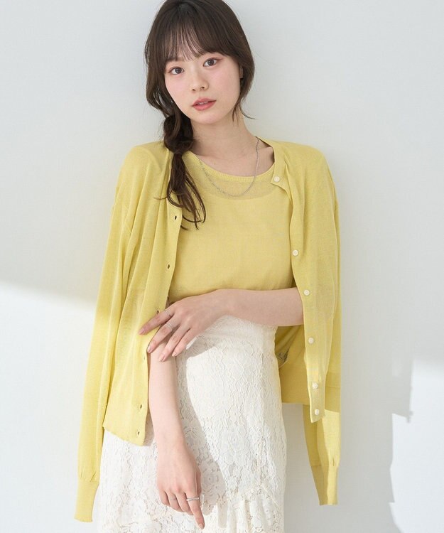 earth music&ecology ＳＥＴ２点シアーニットプルオーバー＋カーディガン Yellow