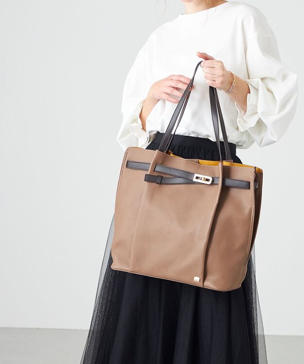 LA BAGAGERIE コンビカラーA4トートバッグ ダークグレージュ