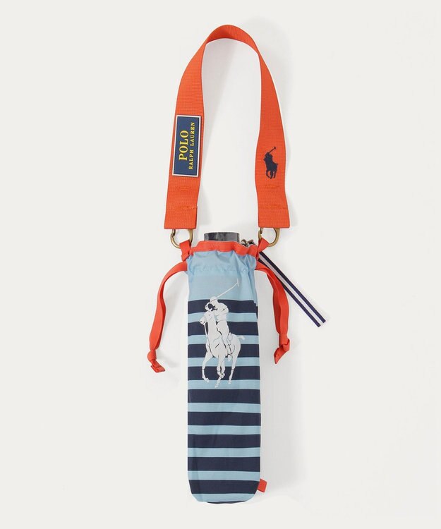 MOONBAT POLO RALPH LAUREN(ポロ ラルフローレン)ポロポニー ボーダー 折りたたみ傘 簡単開閉 サックスブルー