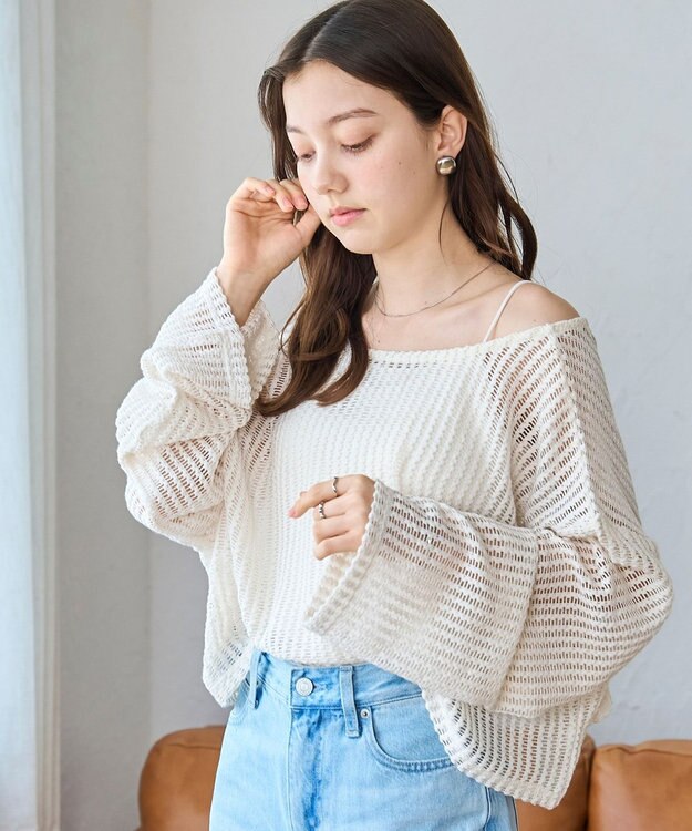 WEGO メッシュリボンカーディガン ホワイト