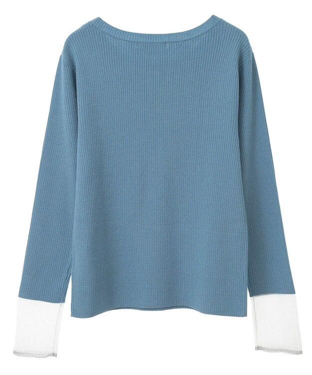 Green Parks アンチピリング袖シアーリブニットプルオーバー Blue