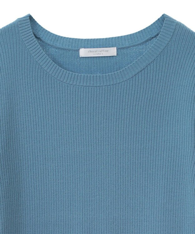 Green Parks アンチピリング袖シアーリブニットプルオーバー Blue