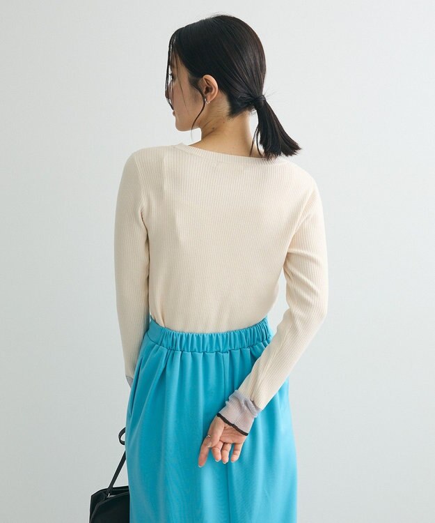 Green Parks アンチピリング袖シアーリブニットプルオーバー Ivory