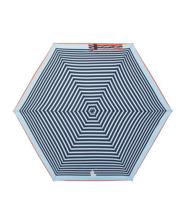 MOONBAT POLO RALPH LAUREN(ポロ ラルフローレン)ポロポニー ボーダー 折りたたみ傘 簡単開閉 サックスブルー