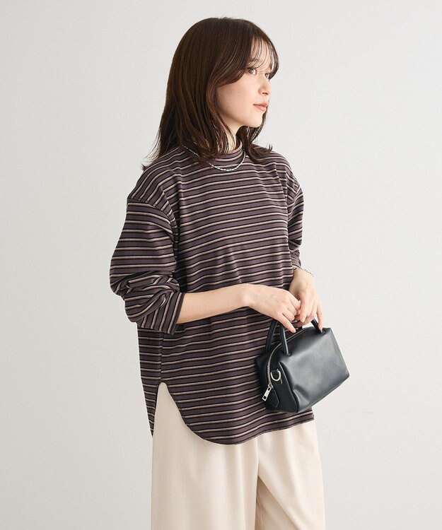 Green Parks なめらかタッチマルチボーダープルオーバー Charcoal Gray