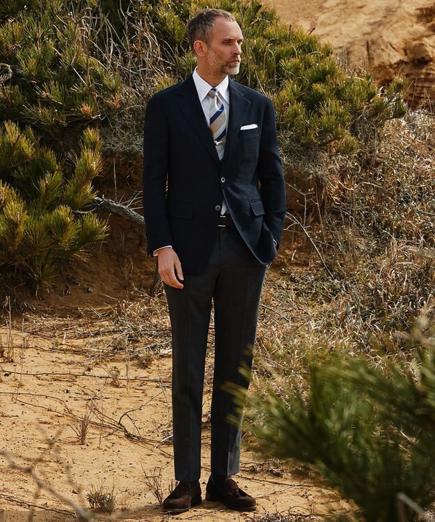 GOTAIRIKU ロングセラー【洗える/折り目加工/シワになりにくい/ウエストアジャスター】ウォッシャブル サマーウール100％パンツ_限定色(ノータック)23/24年モデル グレー系4