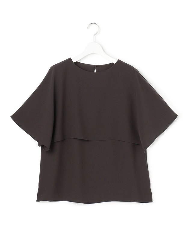 23区 【吸水速乾/UVカット/接触冷感】ストレッチジョーゼット  ケープデザイン カットソー ダークブラウン系