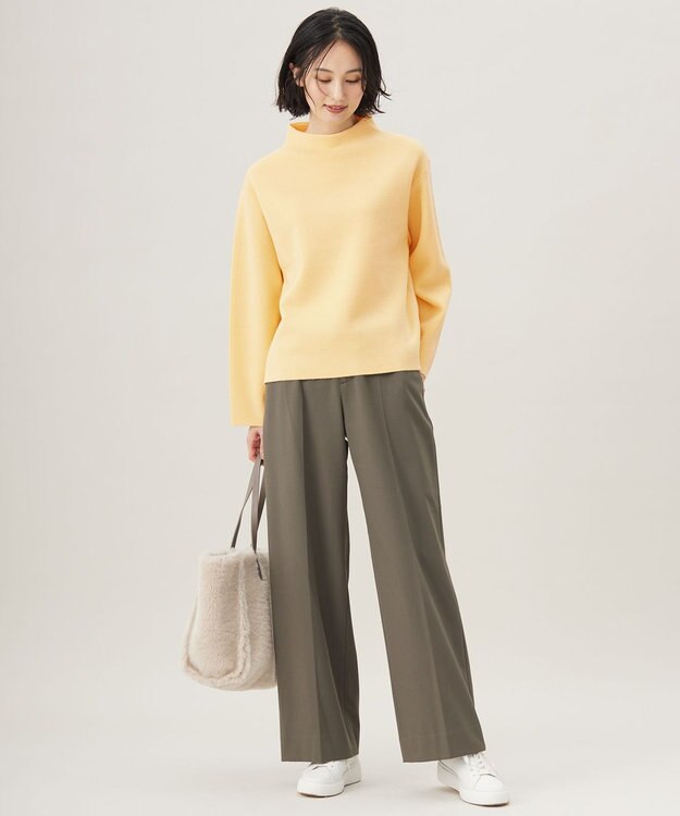 自由区 S 【撥水加工・洗える】TRギャバ裏起毛ワイド パンツ ダークカーキ