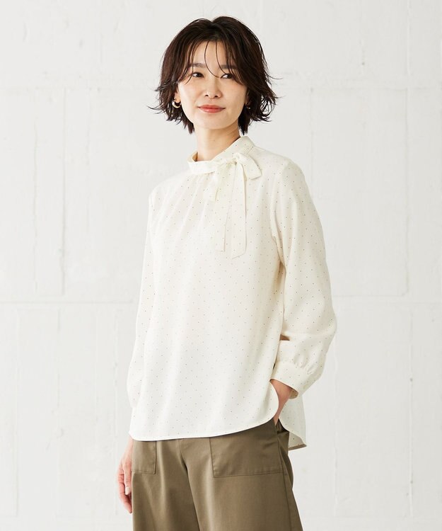 J.PRESS LADIES L 【洗える・吸水速乾】 ライトアムンゼンドットPT リボン ブラウス ホワイト系5