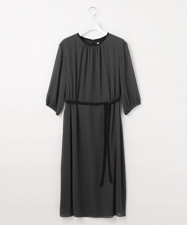 J.PRESS LADIES L 【洗える】ドットフロッキープリント ワンピース スレートベース系