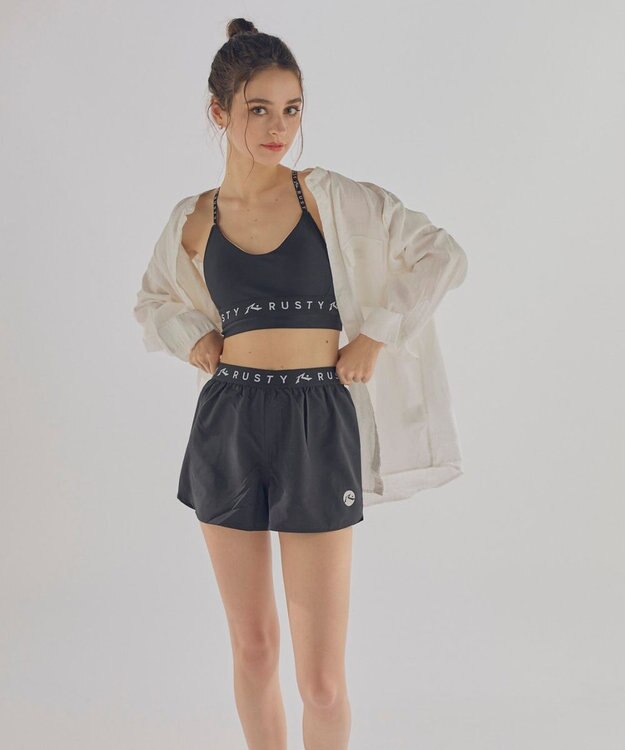 OP／FILA 【RUSTY】ニコちゃんロンT＋ショートパンツ付きビキニ 4点セット水着 ブラック