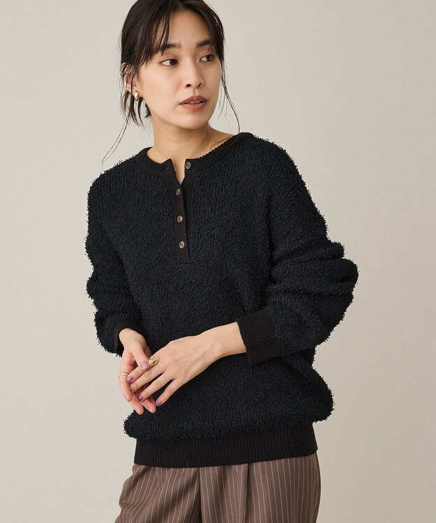 CRAFT STANDARD BOUTIQUE ネップヘンリーネックニットプルオーバー Black