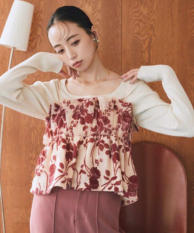 earth music&ecology ベロアフラワービスチェ Pink