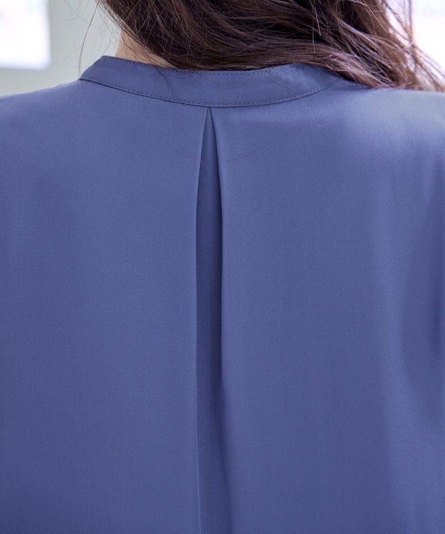 Tiaclasse 【洗える・スマート裏起毛】ジョーゼットフリルブラウス ブルー