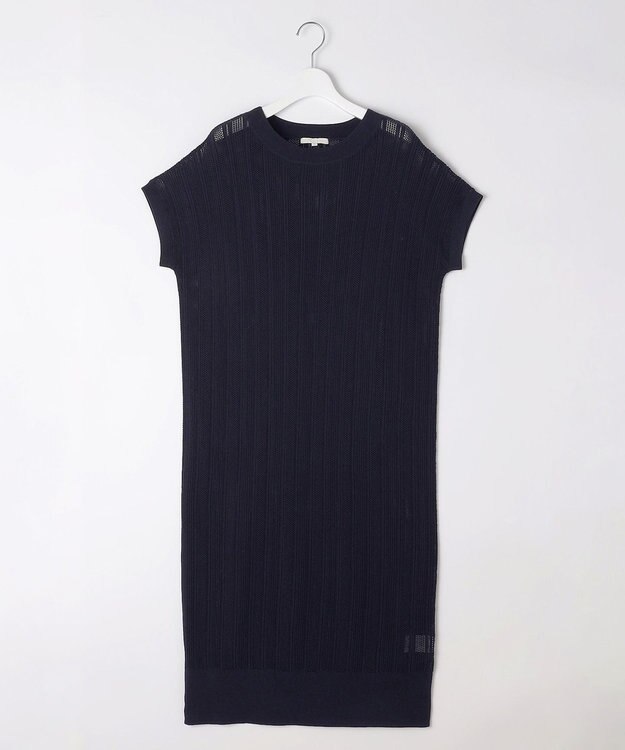 自由区 【ワコールコラボ】【カタログ掲載・洗える】レーシーニット ドレス ネイビー