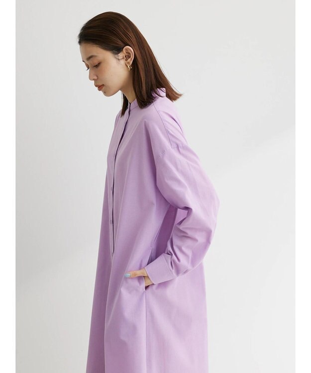 Green Parks 綿麻混バンドカラーシャツワンピース Purple