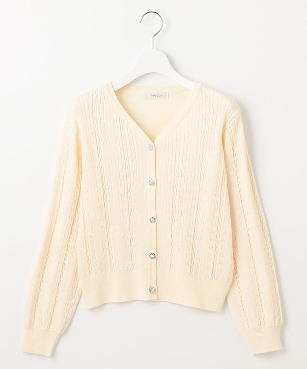 Feroux 【洗える】ビジューボタン カーディガン アイボリー系