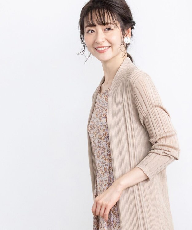 Tiaclasse 【UVケア・接触冷感】さらっと羽織れる膝丈ロングトッパーカーディガン ベージュ