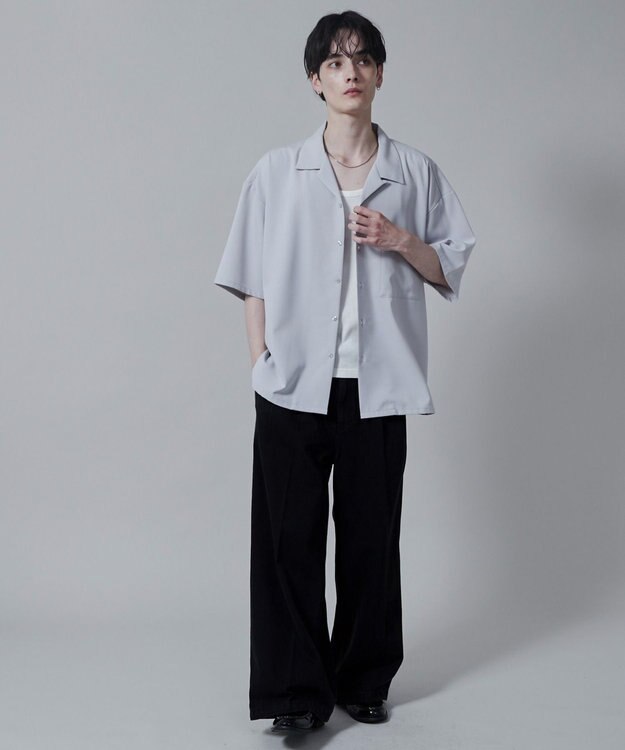 WEGO 【速乾/シワになりにくい】ドライポリオープンカラーシャツ(S) ライトグレー