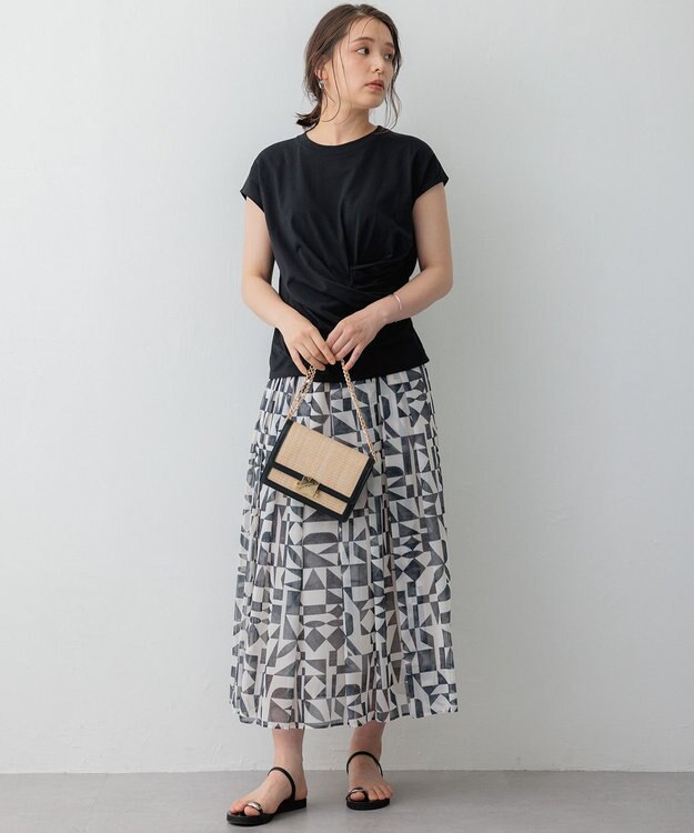 23区 【SLOW/一部店舗限定】MVSコットン カシュクールデザイン Tシャツ ブラック系