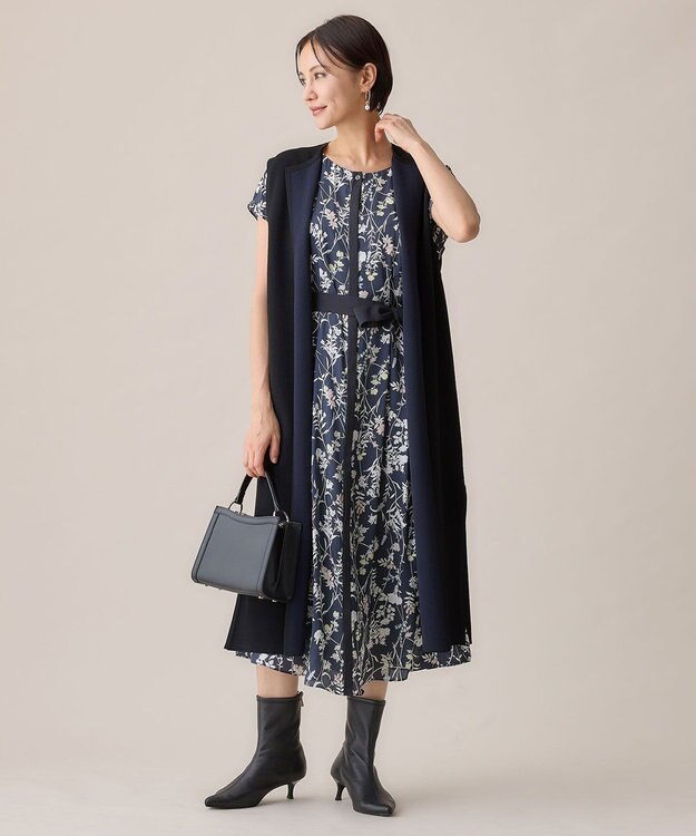 自由区 S 【ご好評につき追加生産・新色追加】ハーバルフロープリント ワンピース ネイビー系4