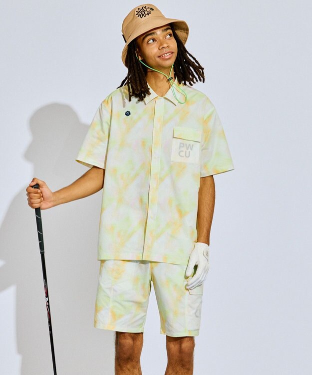 PW CIRCULUS 【MEN】タイダイ メッシュカーゴショーツ ゴルフ イエロー系5