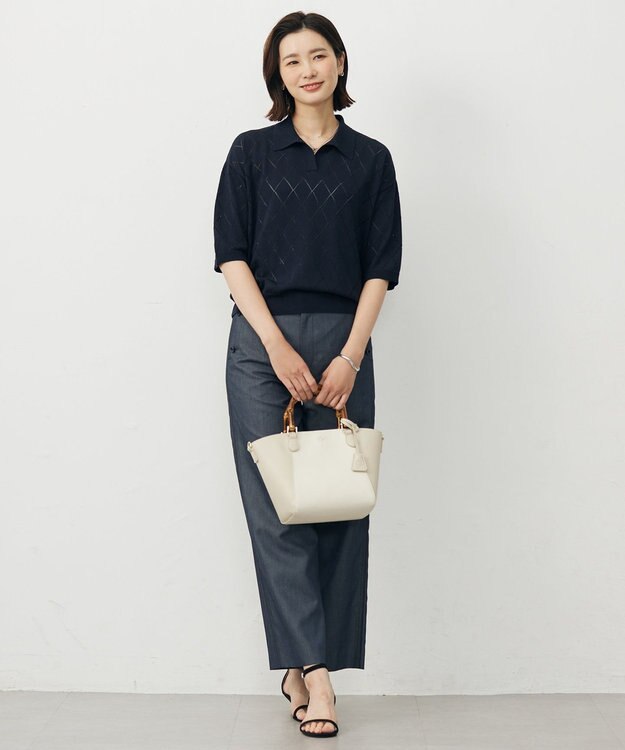 J.PRESS LADIES 【洗える・抗菌防臭】COTTON POLYESTER ポロ ニット ネイビー系