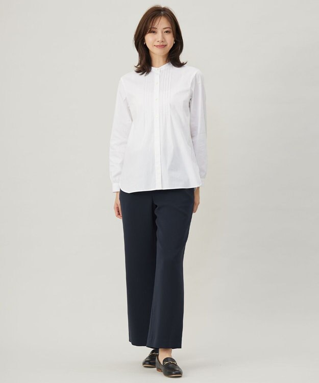 J.PRESS LADIES S 【洗える】BEZコットンナイロン ストライプ ピンタック ブラウス ホワイトドビー系1